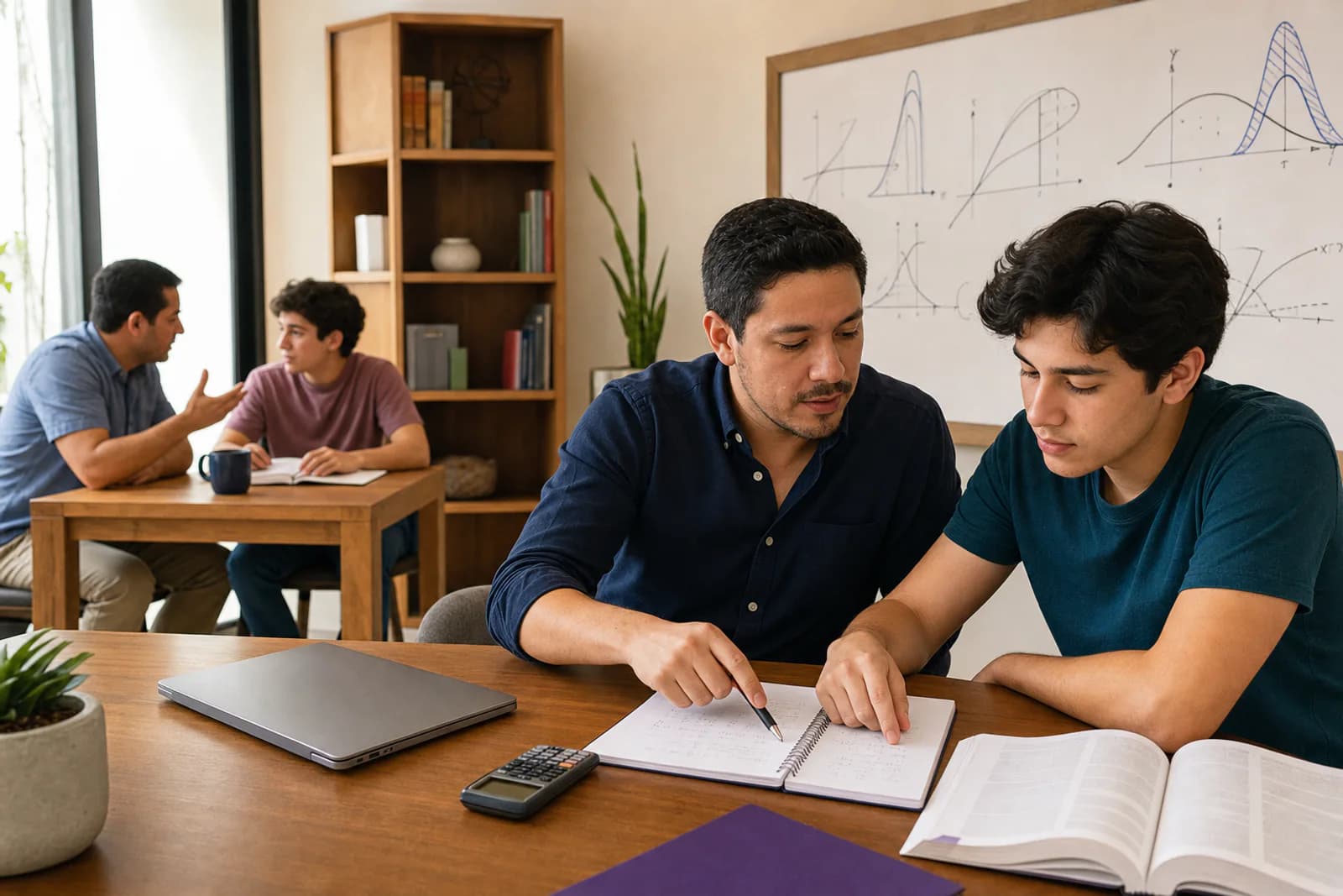 Espacio de aprendizaje con cuadernos, colores y recursos de estudio.